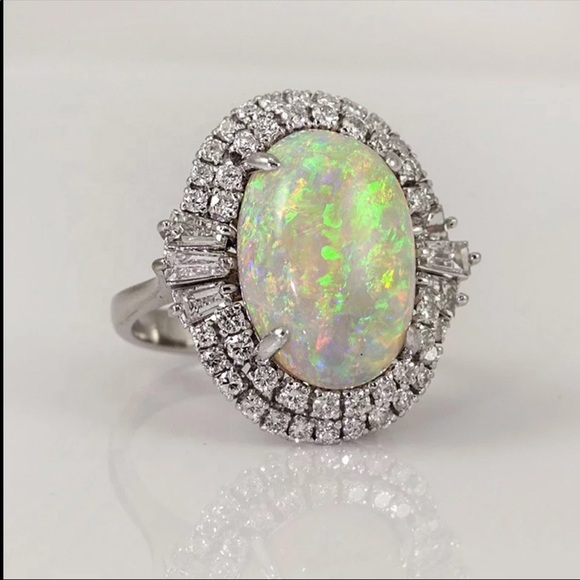 New 925 Silver Man-Made Fire Opal Diamond Ring - Picture 2 of 5